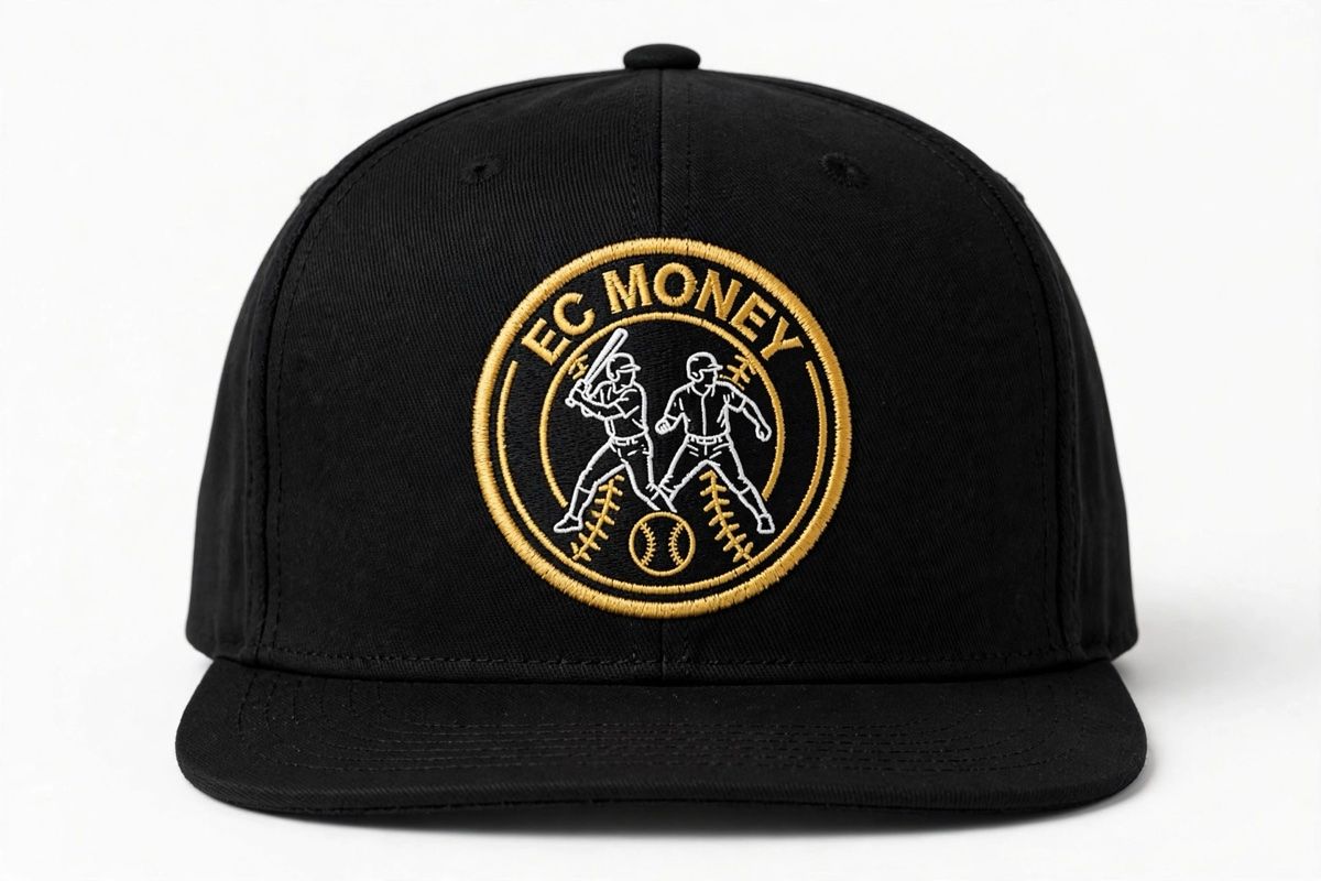 Gorra snapback negra con la insignia dorada de EC Money